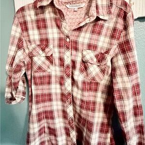 Women's Plaid Button Down Shirt - Red and Pink
